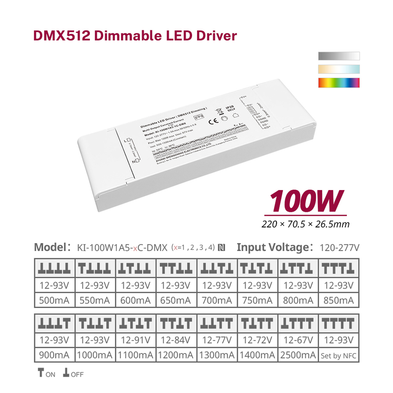 100W 500mA-2500mA 12V-93V DC Corrente constante regul&aacute;vel 3 4 canais RDM DMX RGB RGBW LED Driver