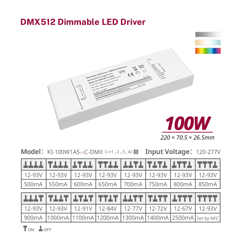 100W 500mA-2500mA 12V-93V DC Corrente constante regul&aacute;vel 3 4 canais RDM DMX RGB RGBW LED Driver