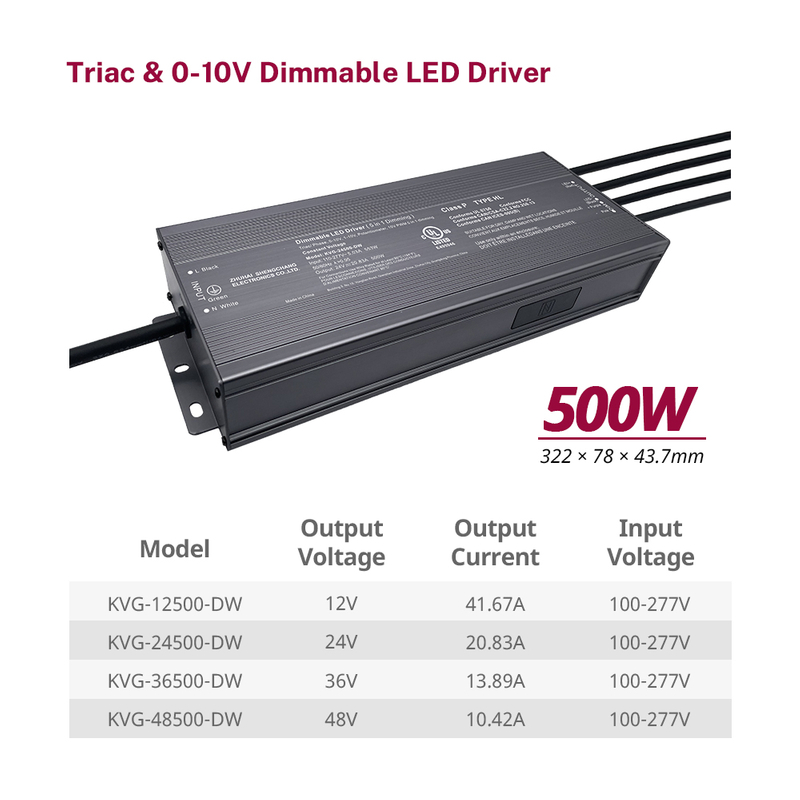 500W 600W Triac 0-10V Dimmable LED Driver CV 100Volt 110Volt 120Volt 277Volt