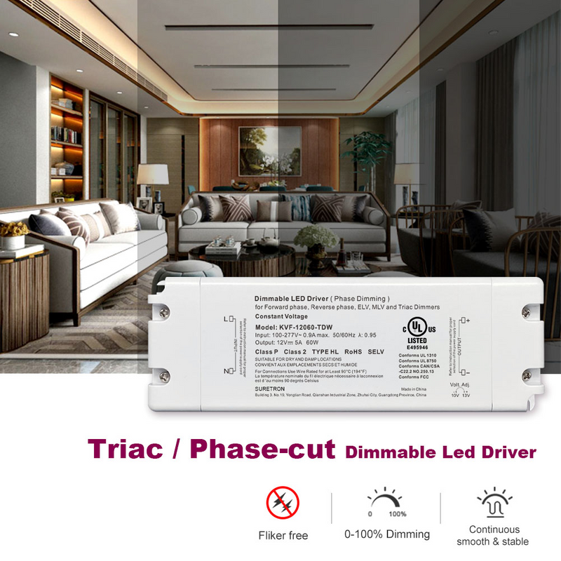 60W 12V 24 V 36V 48 V DC 100-277VAC (US) Konstante Votage Triac LED Light Driver Factory