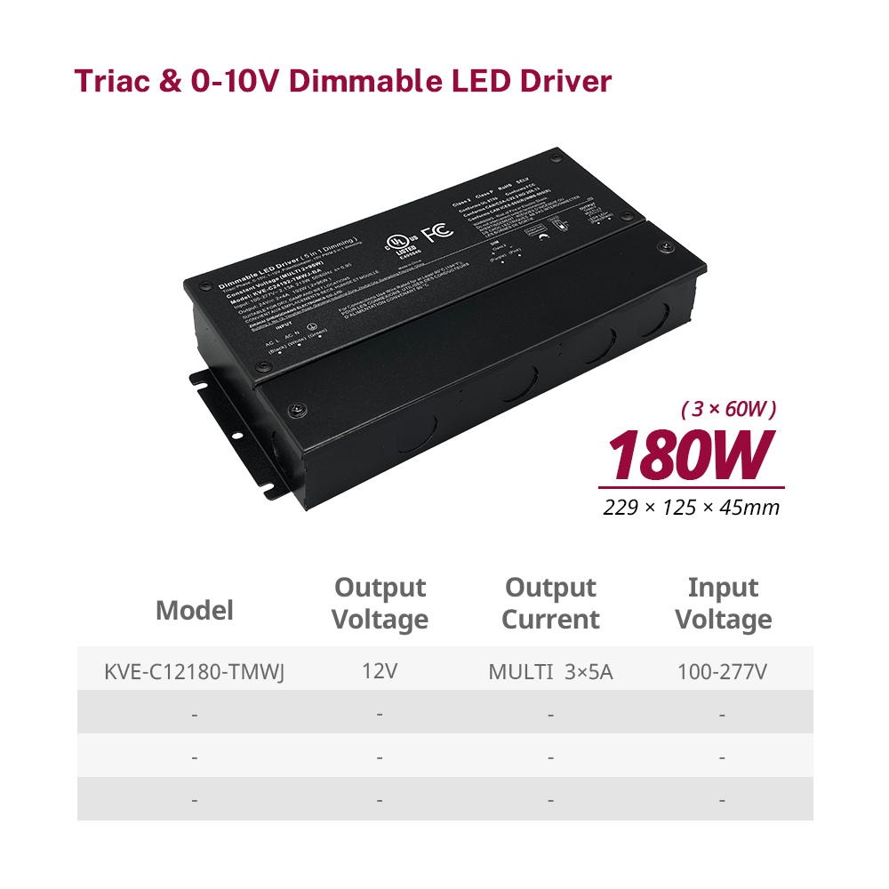 Class 2 180W 192W 288W 300W Triac 0-10V ไดร์เวอร์ LED กันน้ำแบบปรับได้ CV พร้อมกล่องแยก