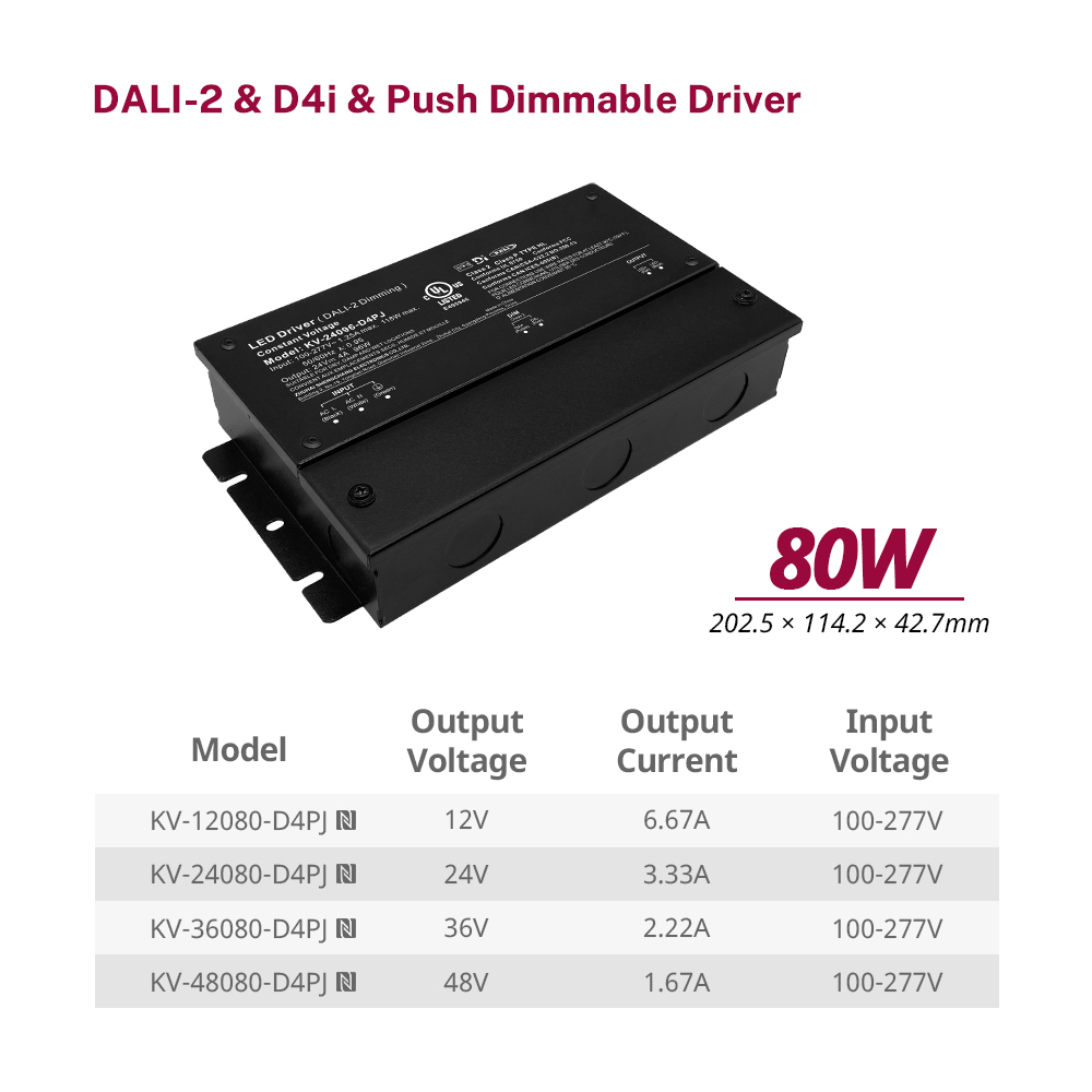 Driver LED D4P DALI-2 D4i Push da 80 watt CV con scatola di giunzione
