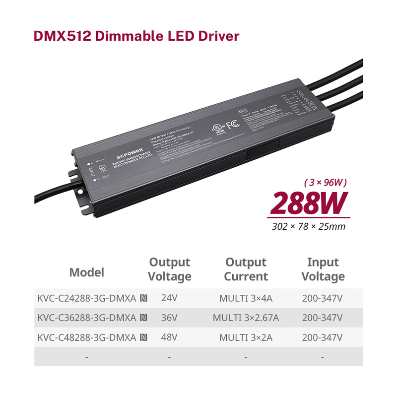 288W 300W RGB DMX512 عكس الضوء الجهد المستمر LED سائق 200V -347V AC