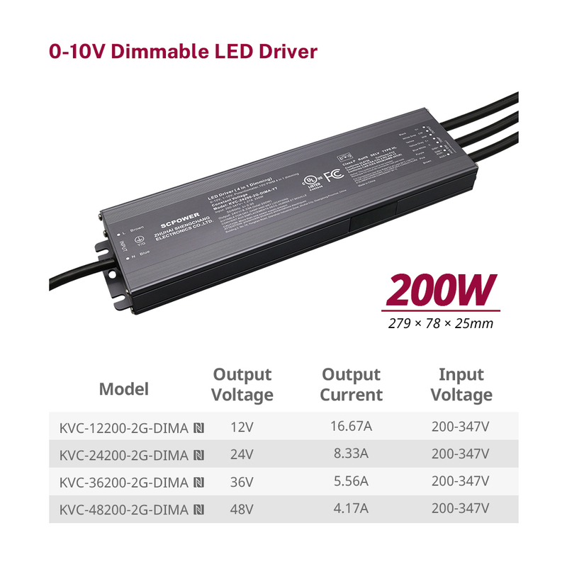 200W CCT 0-10V pastovios įtampos LED tvarkyklė