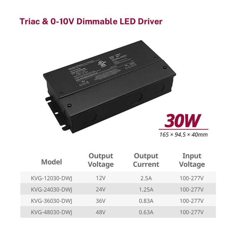 30W til 600W Triac 0-10V dobbel dimbar LED-driver CV med koblingsboks