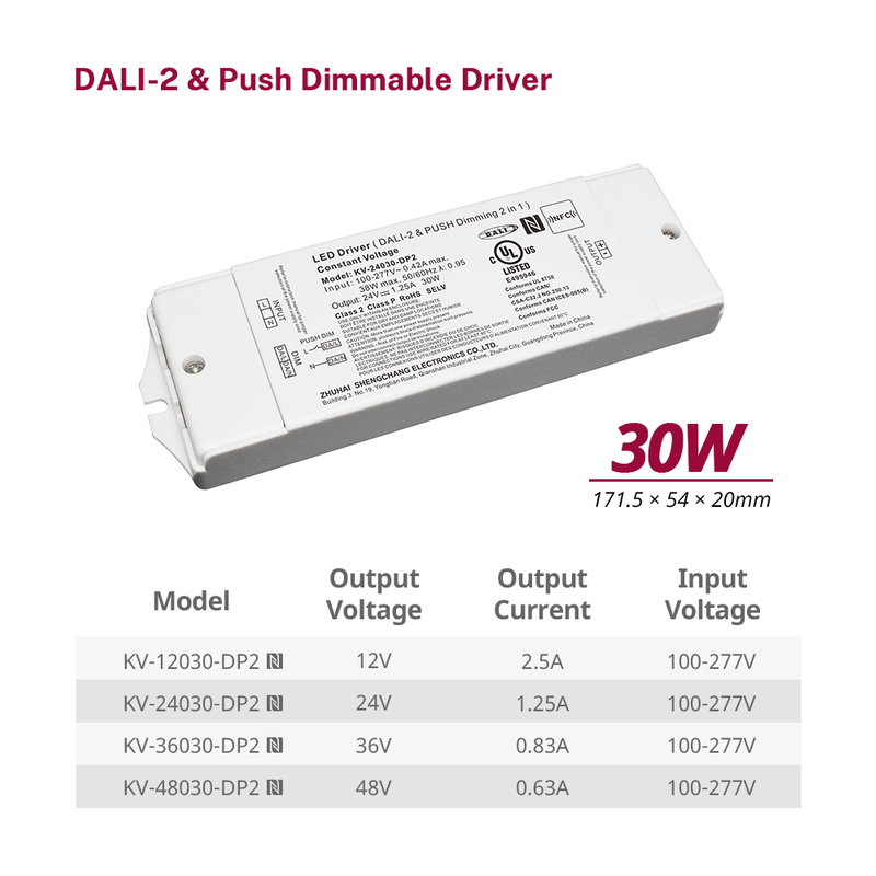 DP2 30W CV DALI 2 পুছ LED ড্ৰাইভাৰ 12 24 36 48 V