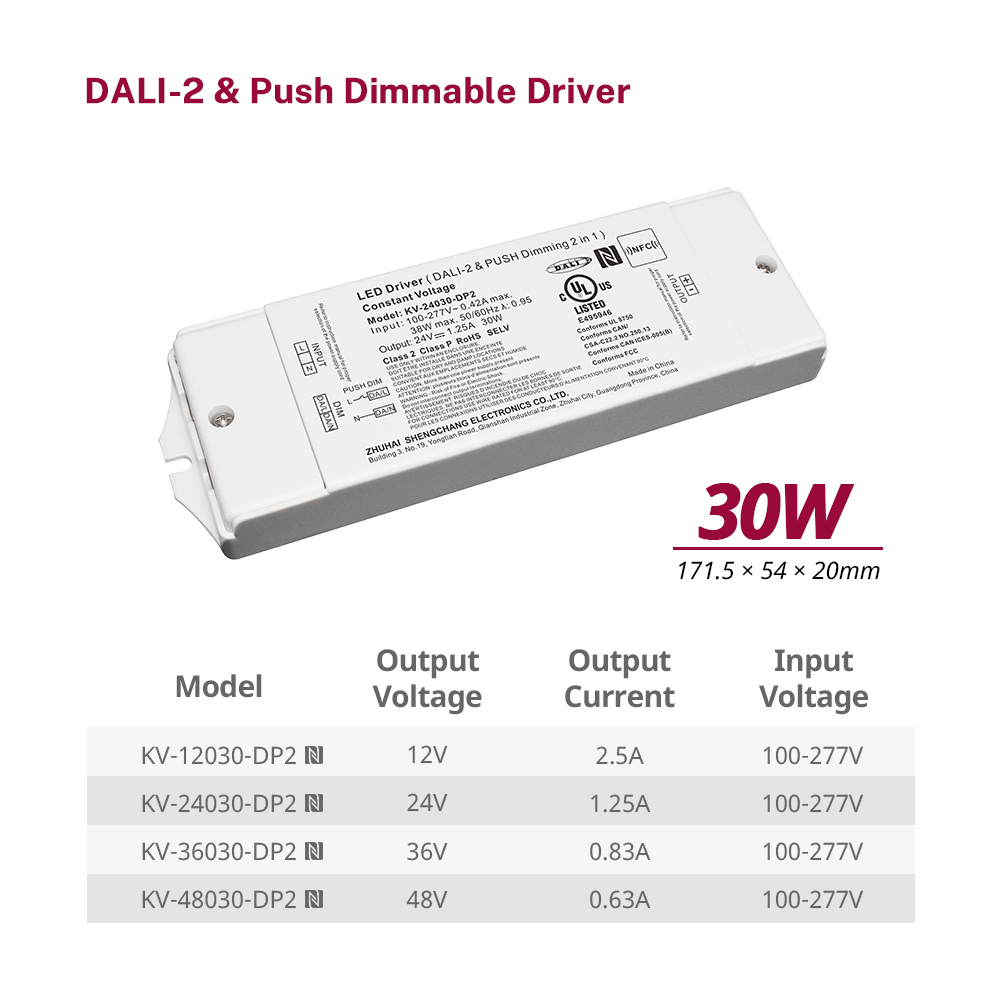 DP2 30W CV DALI 2 পুছ LED ড্ৰাইভাৰ 12 24 36 48 V