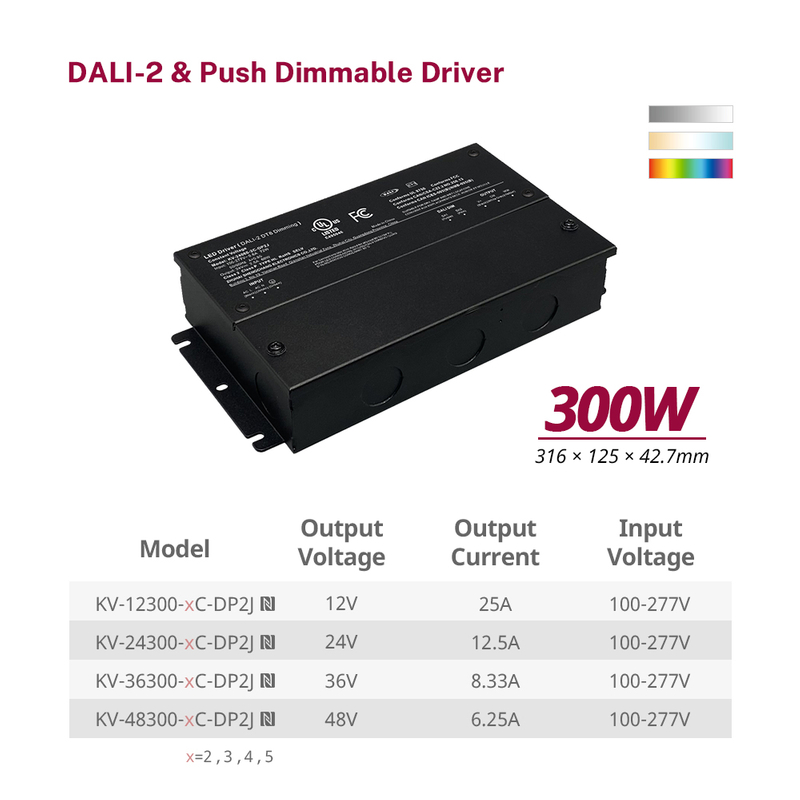 DP2 300W CV RGB CW DALI 2 PUSH DIMMING LED -drivrutin med korsningsbox