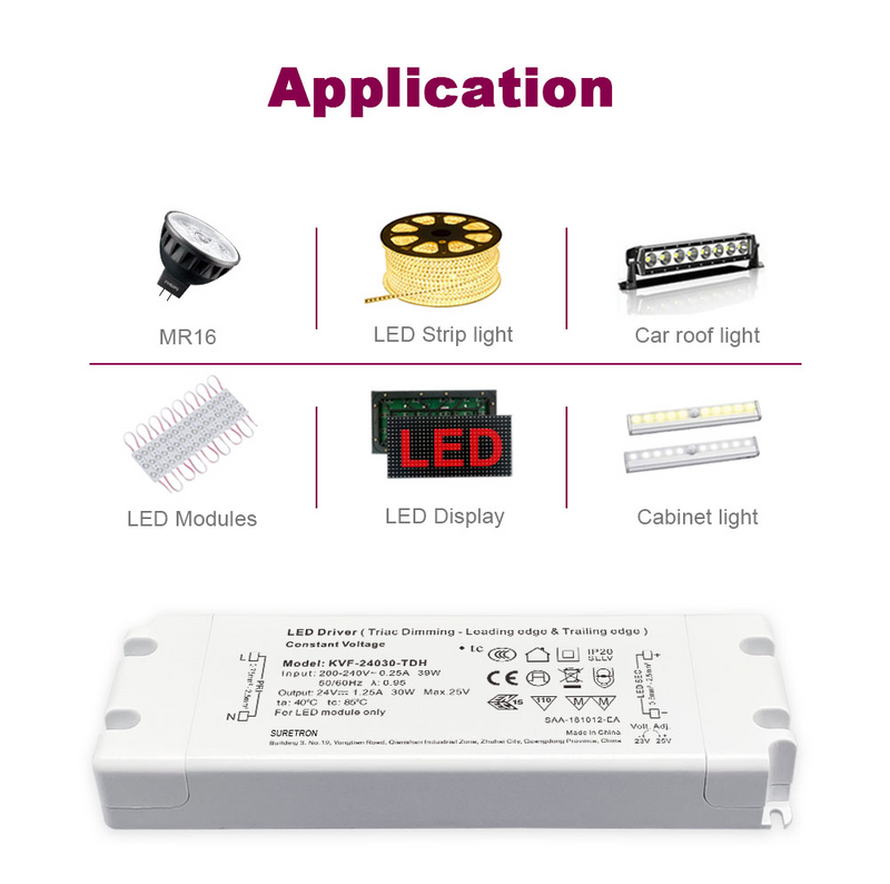 30W 12V 24V 36V 48V DC 100-277VAC (ZDA) Konstantno Votalni triak LED Light Light Gonilnik