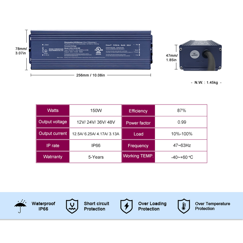 KVG-150-DW 150W CV 12V 36V 48V stałe napięcie wodoodporny elektroniczny sterownik LED do listwy świetlnej LED