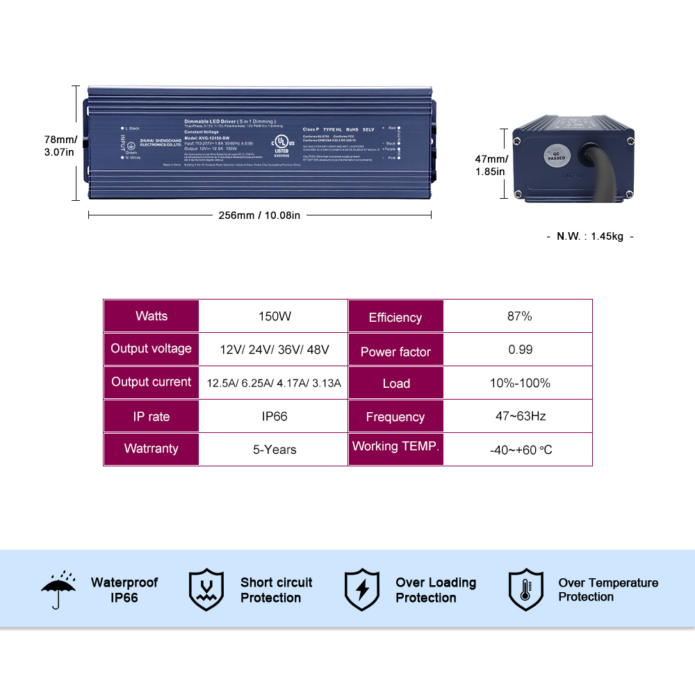 KVG-150-DW 150W CV 12V 36V 48V stałe napięcie wodoodporny elektroniczny sterownik LED do listwy świetlnej LED