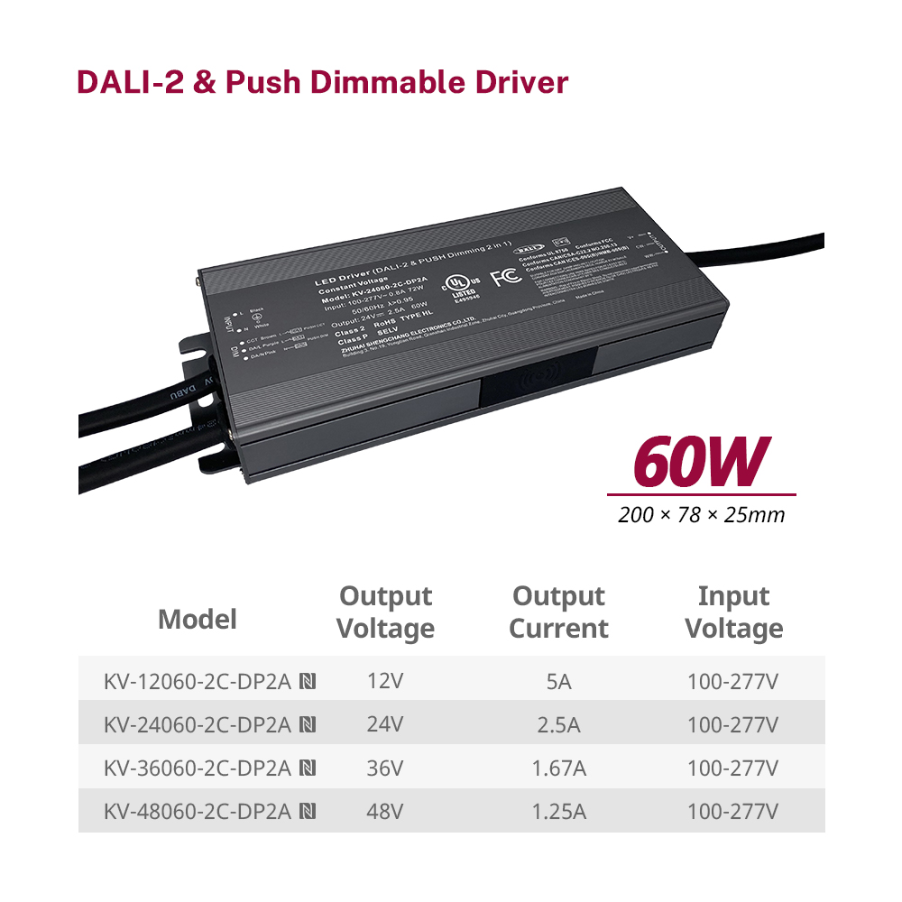 DP2 60W 75W CV CCT DALI 2 Tolak Pemacu LED Boleh Dimalapkan 12V 24V 36V 48V DC