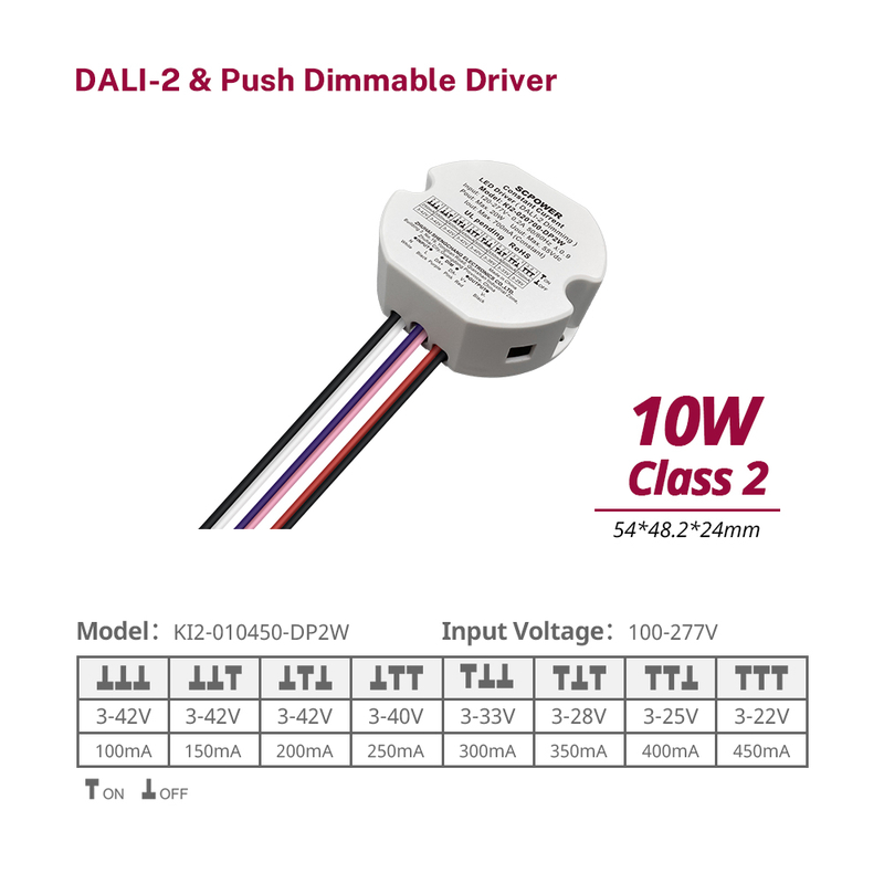 DP2 10W 15W 20W 30W 40W 50W CC 100mA a 1750mA Clase 2 DALI-2 Controlador LED Push Regulable Ronda de Downlights