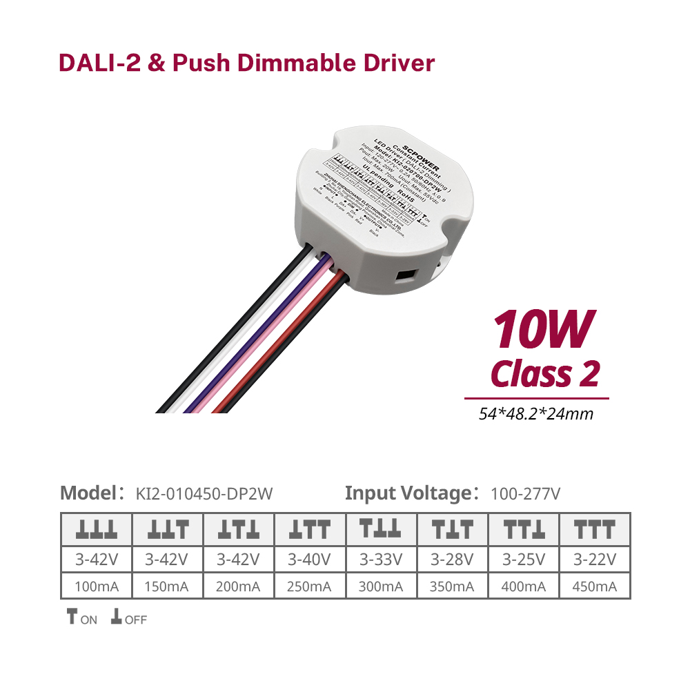 DP2 10W 15W 20W 30W 40W 50W CC 100mA a 1750mA Clase 2 DALI-2 Controlador LED Push Regulable Ronda de Downlights