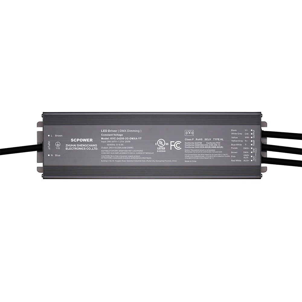 192W 200W CCT DMX512 Dimbar konstantsp&auml;nning LED-drivrutin 200 - 347 Volt AC