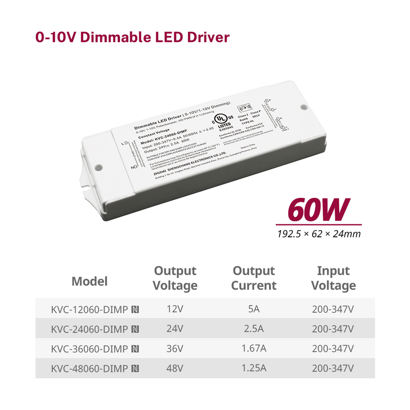 60W 0-10V Dimmbare konstante Spannung LED -Treiber 200 -347 Volt AC