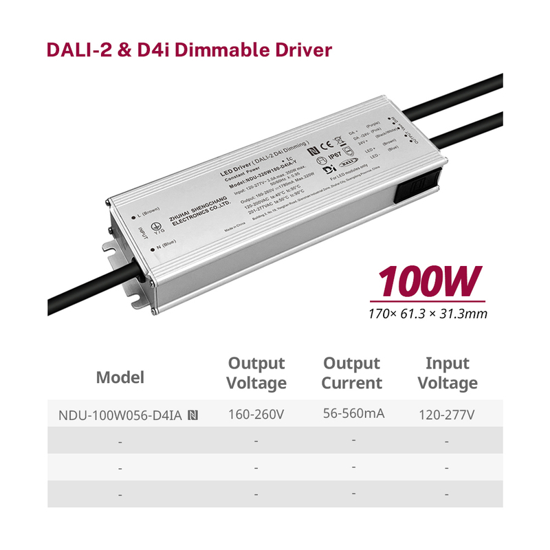 60W 100W 150W 200W 240W 320W 400W 500W 680W 800W 1000W 1200W DALI-2 D4i v&auml;limine LED-draiver 120-277VAC