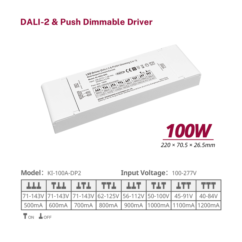 DP2 100W konstant str&oslash;m RGBW RGB DALI-2 Push D&aelig;mpbar driver LED DALI