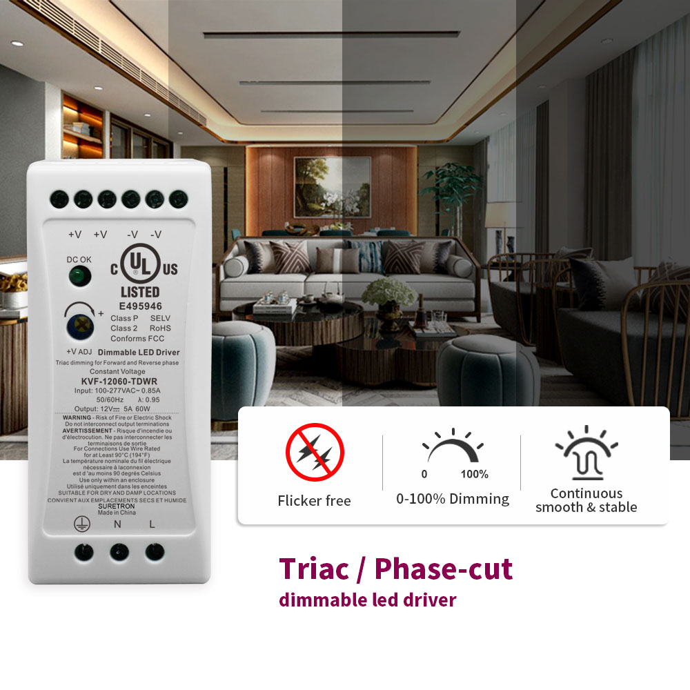 60 W 12 V 24 V 36 V 48 V DC 100-277 V AC (USA) jatkuva j&auml;nnite Triac Led Driver Din Rail