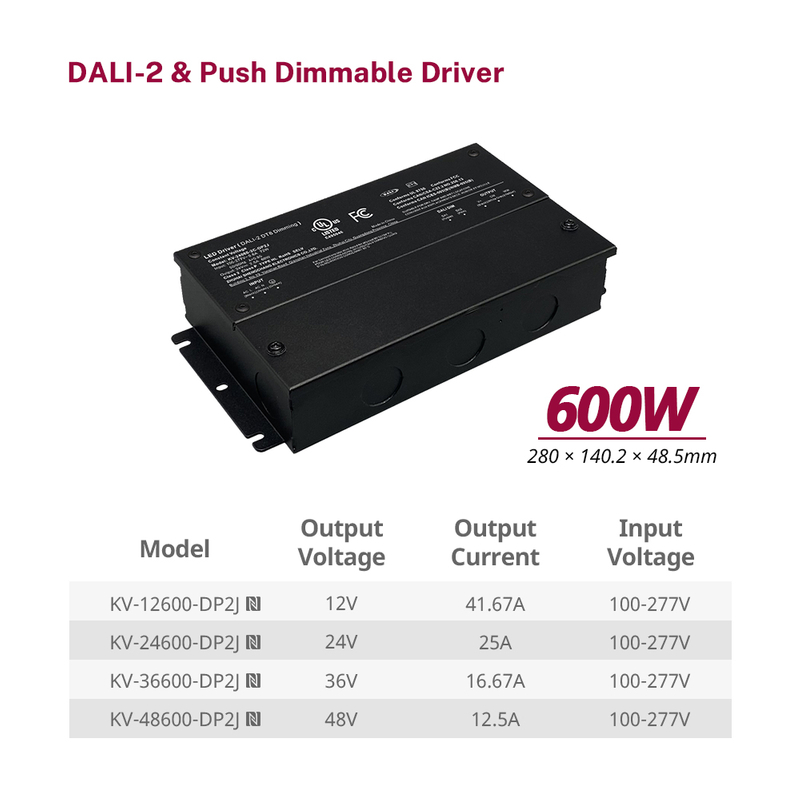 DP2 600W CV Dali-2 Push Dimmed LED Driver với hộp nối
