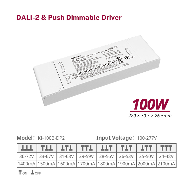 DP2 100W konstant str&oslash;m RGBW RGB DALI-2 Push D&aelig;mpbar driver LED DALI