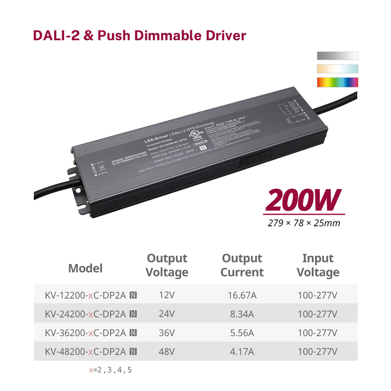 DP2 150W 200W CV RGB CW Dali-2 Driver LED dimmeble Push 1 2 3 4 5 Canali