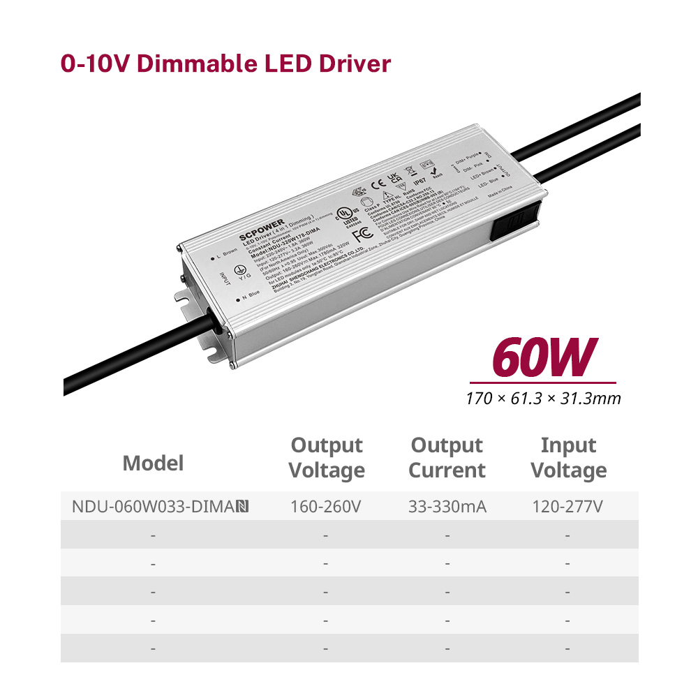 Pilote de LED ext&eacute;rieur 60W 100W 150W 200W 240W 320W 400W 500W 680W 800W 1000W 1200W 0-10V 120-277VAC